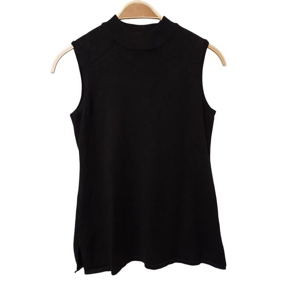 JM Collection Petite Black Knit Sleeveless Mock Neck Turtleneck Sweater Tank Top - Picture 1 of 6